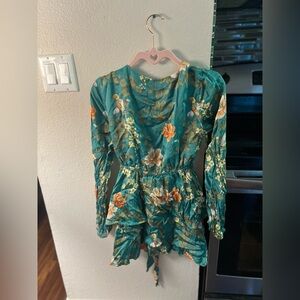 REVOLVE Teal Floral Midi Dress